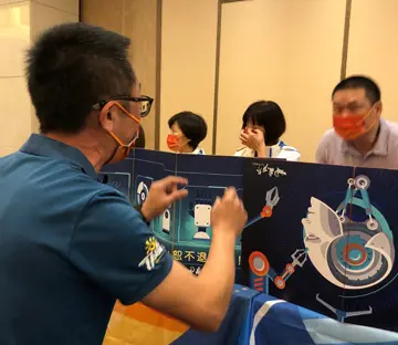 團隊成員在Team building「星際奇兵」活動中協作完成任務，模擬宇宙探索情境。